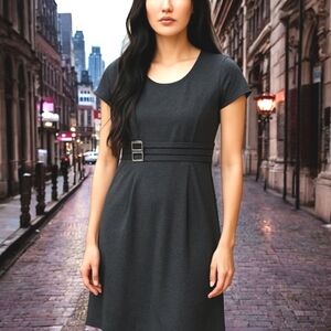 Mlle Gabrielle Dark Gray Dress Knee Length Cap Sleeve Grunge, Goth Witchy 2X